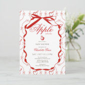 Red Ribbon Apple baby shower Uitnodiging (Staand voorkant)