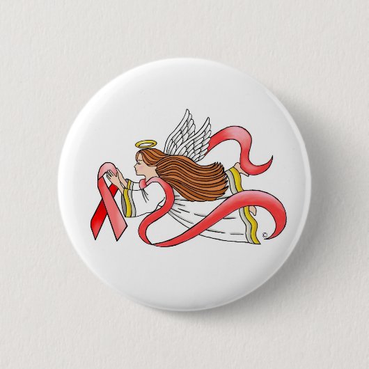 "Red Ribbon" Awareness Angel Ronde Button 5,7 Cm (Voorkant)