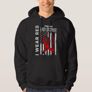 Red Ribbon Baby Brother Heart Disease Awareness Fl Hoodie