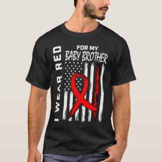 Red Ribbon Baby Brother Heart Disease Awareness Fl T-shirt