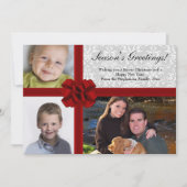 Red Ribbon Bow, 3-Photo Holiday Greeting Card Feestdagenkaart (Voorkant)