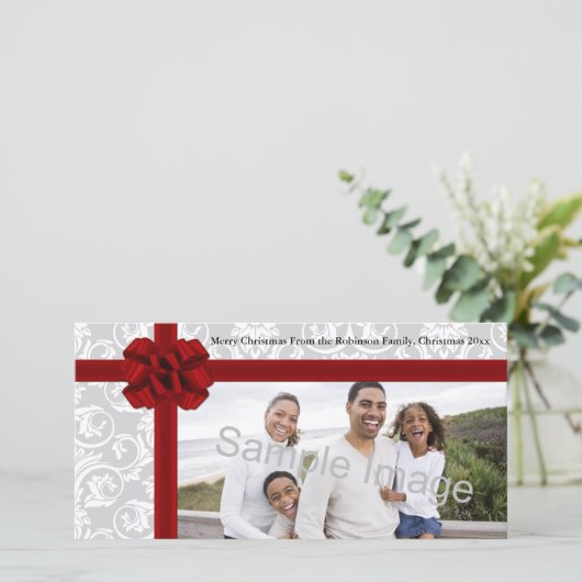 Red Ribbon Bow Feestdagenkaart (Staand voorkant)
