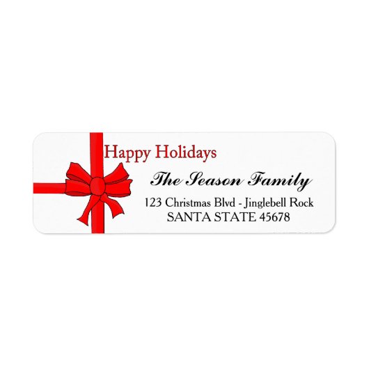 Red ribbon bow Happy Holidays address label (Voorkant)
