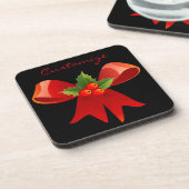 Red Ribbon Bow Holly Thunder_Cove Bier Onderzetter (Linkerzijde)