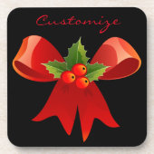 Red Ribbon Bow Holly Thunder_Cove Bier Onderzetter (Voorkant)
