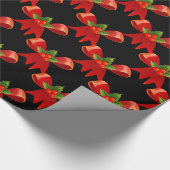 Red Ribbon Bow Holly Thunder_Cove zwart Cadeaupapier (Hoek)