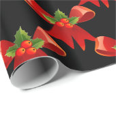 Red Ribbon Bow Holly Thunder_Cove zwart Cadeaupapier (Rol Hoek)