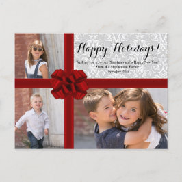 Red Ribbon Bow kerstfoto Feestdagenkaart