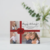 Red Ribbon Bow kerstfoto Feestdagenkaart (Staand voorkant)