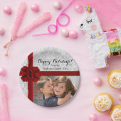 Red Ribbon Bow kerstfoto Papieren Bordje (Feest)