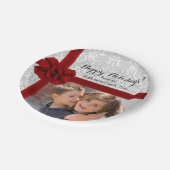 Red Ribbon Bow kerstfoto Papieren Bordje (Gekanteld)