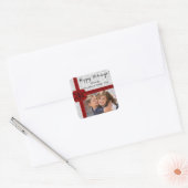 Red Ribbon Bow kerstfoto Vierkante Sticker (Envelop)