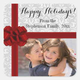 Red Ribbon Bow kerstfoto Vierkante Sticker