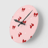 Red Ribbon Bow Pattern | Sweet Pastel Pink Cute Ronde Klok (Hoek)