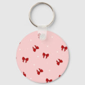 Red Ribbon Bow Pattern | Sweet Pastel Pink Cute Sleutelhanger (Voorkant)