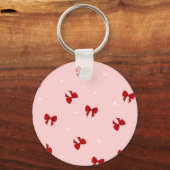 Red Ribbon Bow Pattern | Sweet Pastel Pink Cute Sleutelhanger (Voorkant)
