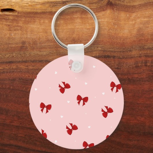 Red Ribbon Bow Pattern | Sweet Pastel Pink Cute Sleutelhanger (Voorkant)