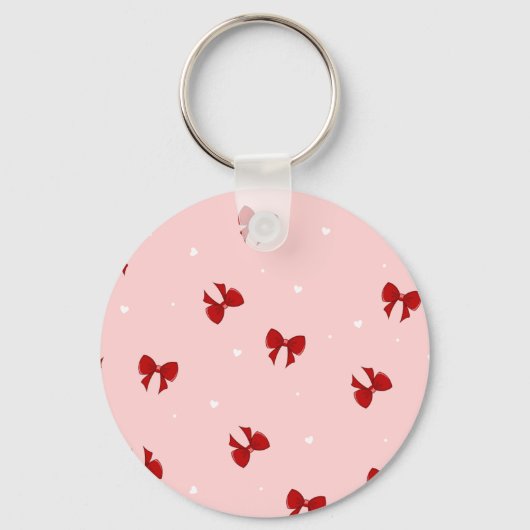 Red Ribbon Bow Pattern | Sweet Pastel Pink Cute  Sleutelhanger (Achterkant)