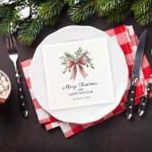 Red Ribbon Bow Waterverf Simple Holly Holiday Servet