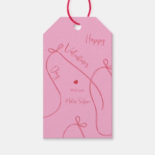Red Ribbon Bows – Modern Happy Valentine’s Day  Cadeaulabel (Voorkant)