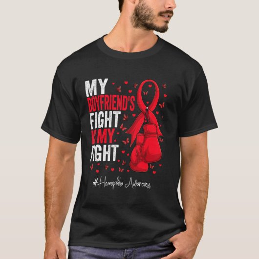 Red Ribbon Boyfriend Hemofilie Bewustzijn T-shirt (Voorkant)