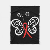 Red Ribbon Butterfly Blood Cancer Hiv Aids Awarene Fleece Deken (Voorkant)