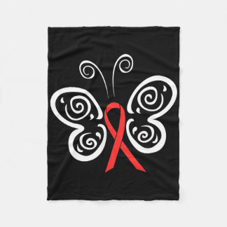 Red Ribbon Butterfly Blood Cancer Hiv Aids Awarene Fleece Deken