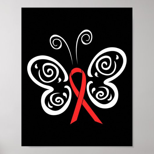 Red Ribbon Butterfly Blood Cancer Hiv Aids Awarene Poster (Voorkant)