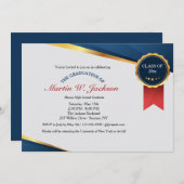Red Ribbon Certificate Afstuderen Invitation Kaart (Voorkant / Achterkant)