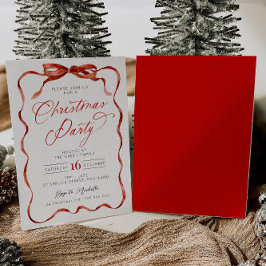 Red Ribbon Christmas Party Invitation Kaart