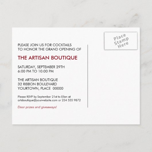 Red Ribbon Cutting Grand Opening Uitnodiging Briefkaart (Achterkant)