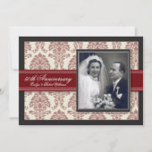 Red Ribbon Damask Jubileum Party Invitation Kaart (Voorkant)