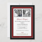 Red Ribbon Damask Jubileum Party Invitation Kaart (Achterkant)