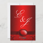 Red Ribbon Damask Wedding Uitnodiging (Achterkant)