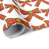 Red Ribbon Dog Paw Prints In Green Christmas Cadeaupapier (Rol Hoek)