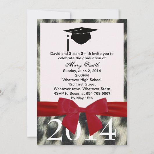 Red Ribbon en Snow Leopard Afstuderen Invitation Kaart (Voorkant)