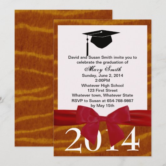 Red Ribbon en Tiger Afstuderen Kaart (Voorkant / Achterkant)