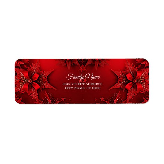 Red Ribbon Floral Holiday Christmas Retouradres Etiket (Voorkant)
