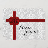 Red Ribbon Gift Holiday Party uitnodiging (Voorkant / Achterkant)