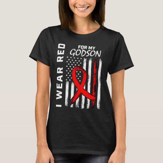 Red Ribbon Godson Heart Disease Awareness American T-shirt (Voorkant)