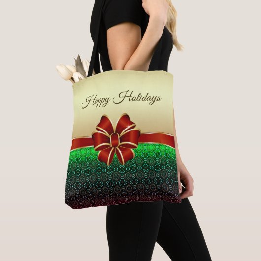 Red Ribbon Gold Holiday Canvas tas (Dichtbij)