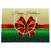 Red Ribbon Gold Holiday Gift Bag Groot Cadeauzakje (Voorkant)