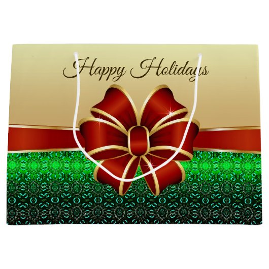 Red Ribbon Gold Holiday Gift Bag Groot Cadeauzakje (Voorkant)