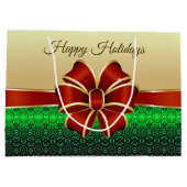 Red Ribbon Gold Holiday Gift Bag Groot Cadeauzakje (Achterkant)