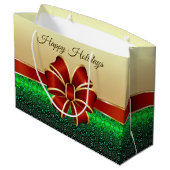 Red Ribbon Gold Holiday Gift Bag Groot Cadeauzakje (Achterkant Gekanteld)