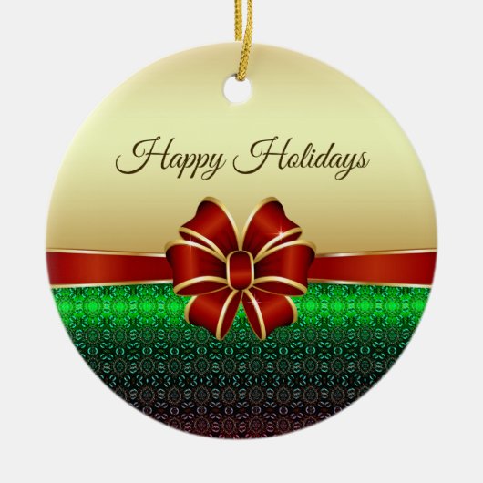 Red Ribbon Gold Holiday Ornament (Voorkant)
