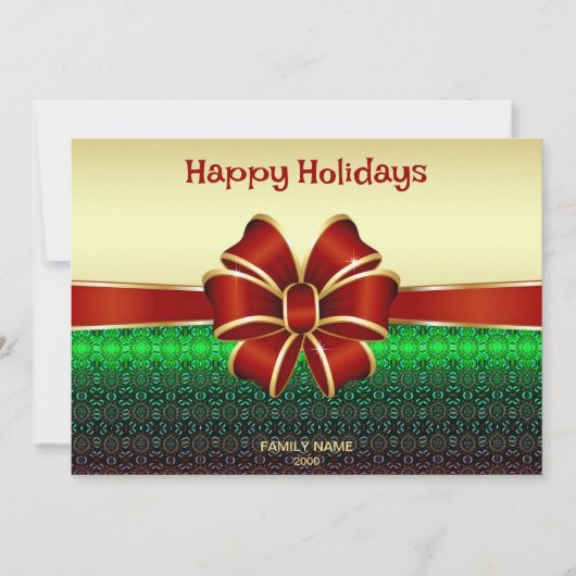 Red Ribbon Gold Vakantie Kerst Kaart (Voorkant)