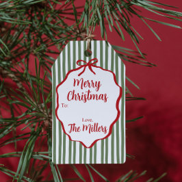 Red Ribbon Green Stripe Custom Christmas Cadeaulabel