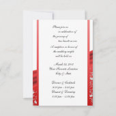 Red Ribbon Heart Damask Reception Invitations Kaart (Achterkant)