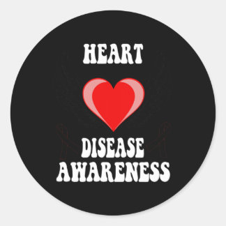 Red Ribbon Heart Disease Awareness. Ronde Sticker
